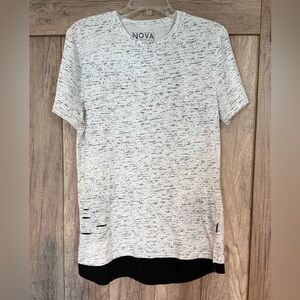Fashion Nova White Speckled Short Sleeve Tee with Black Hem